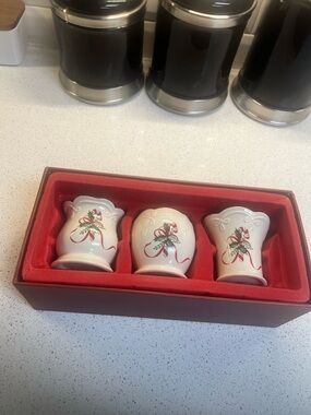 Set Of 3 Lexox Christmas Porcelain Candle Cups in Original Box